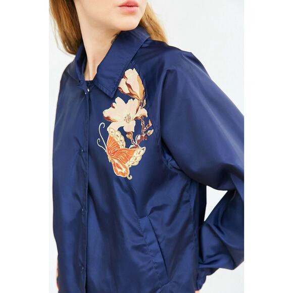 Silence + Noise Urban Outfitters Windbreaker XS Lined Jacket Navy Floral Snap - Picture 1 of 12